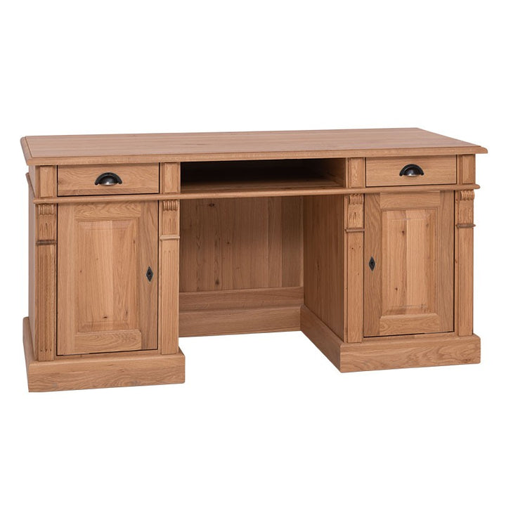 Bureau en chêne massif avec deux portes et deux tiroirs, vue de face