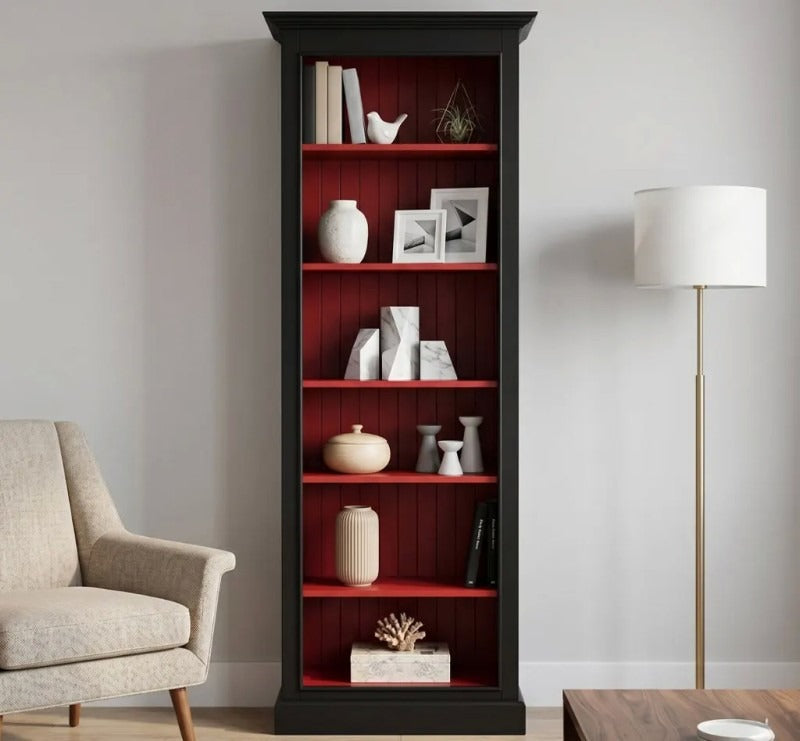 Bibliothèque ouverte en pin massif GS119 mise en scène dans un salon