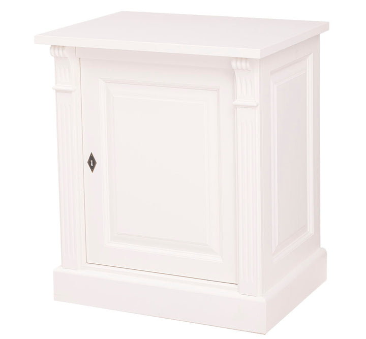Buffet bas en pin massif 1 porte, vue trois-quarts droit
