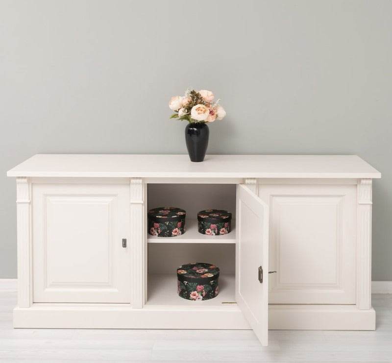 Buffet bas en pin massif GS73BAS avec portes ouvertes et rangement intérieur
