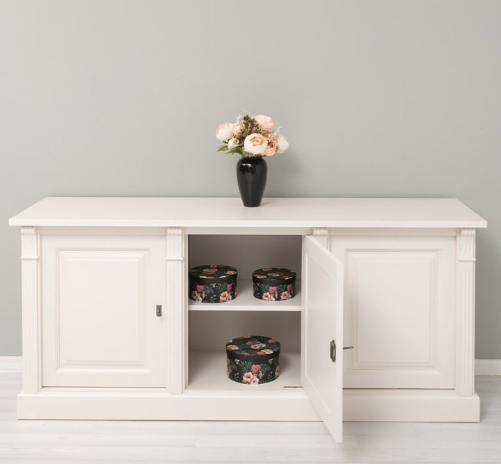 Buffet bas en pin massif GS73BAS avec portes ouvertes et rangement intérieur