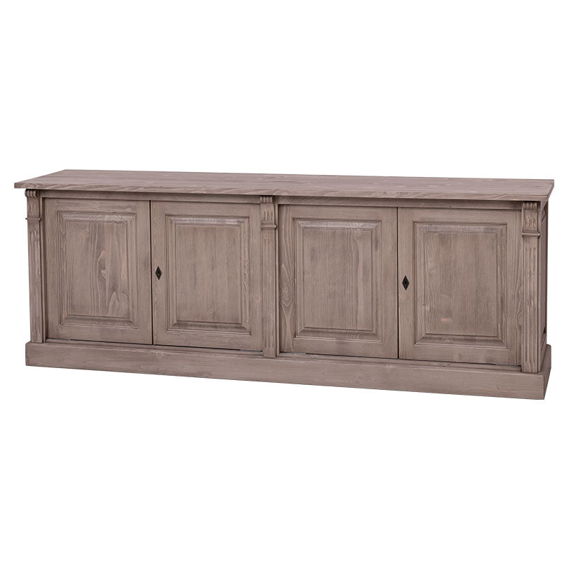 Buffet bas en pin massif 4 portes, exemple de finition ciree
