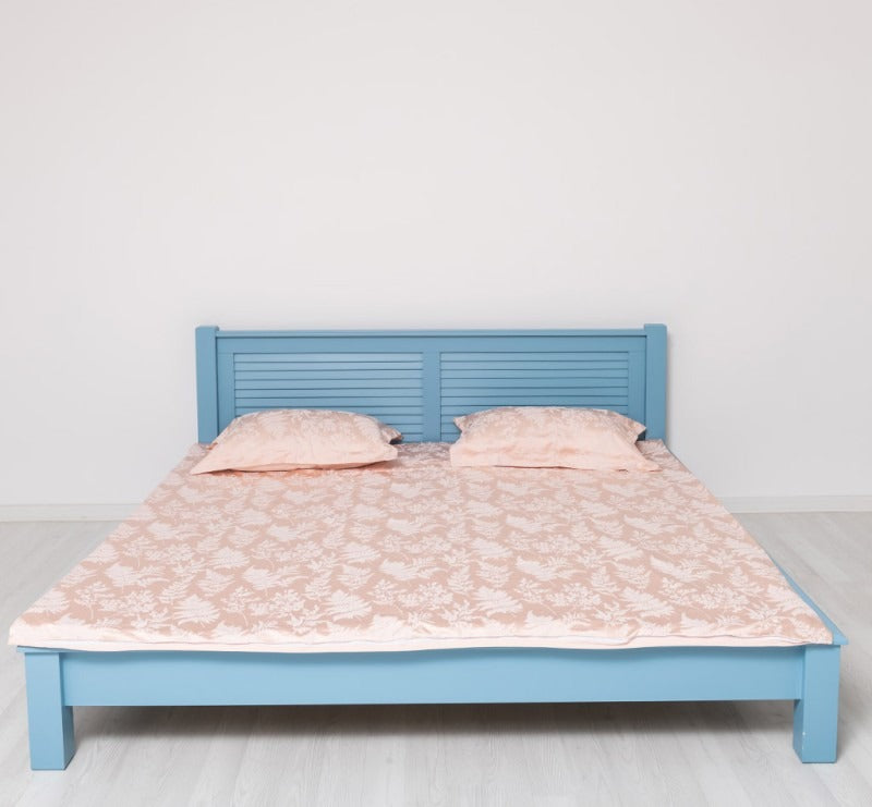 Lit en pin massif GS614 160 cm, finition Bleu clair, vue de face