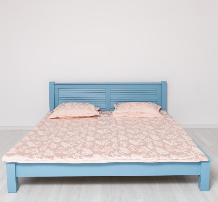Lit en pin massif GS614 160 cm, finition Bleu clair, vue de face