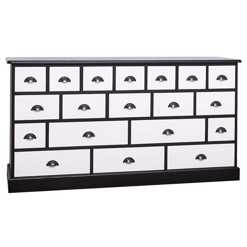 Meuble de mercerie en pin massif en Double Color Noir Foncé et Blanc Pur, vue de face