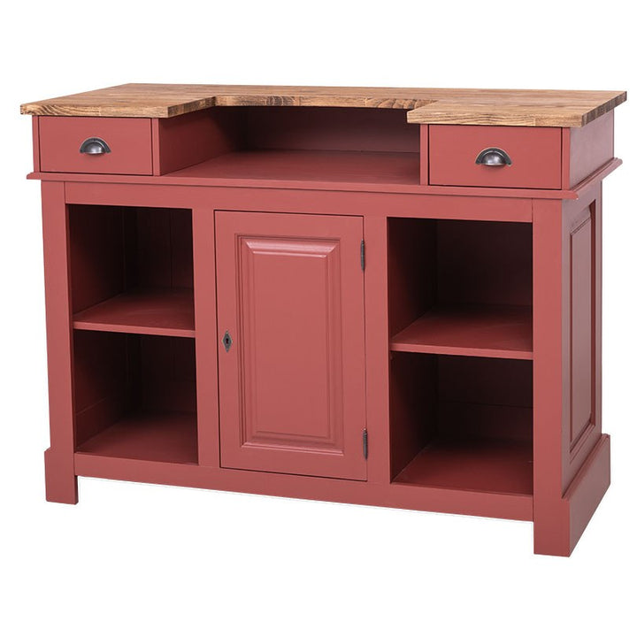 Bar en pin massif GS1001 avec plateau en pin massif et finition rouge foncé, vue de face