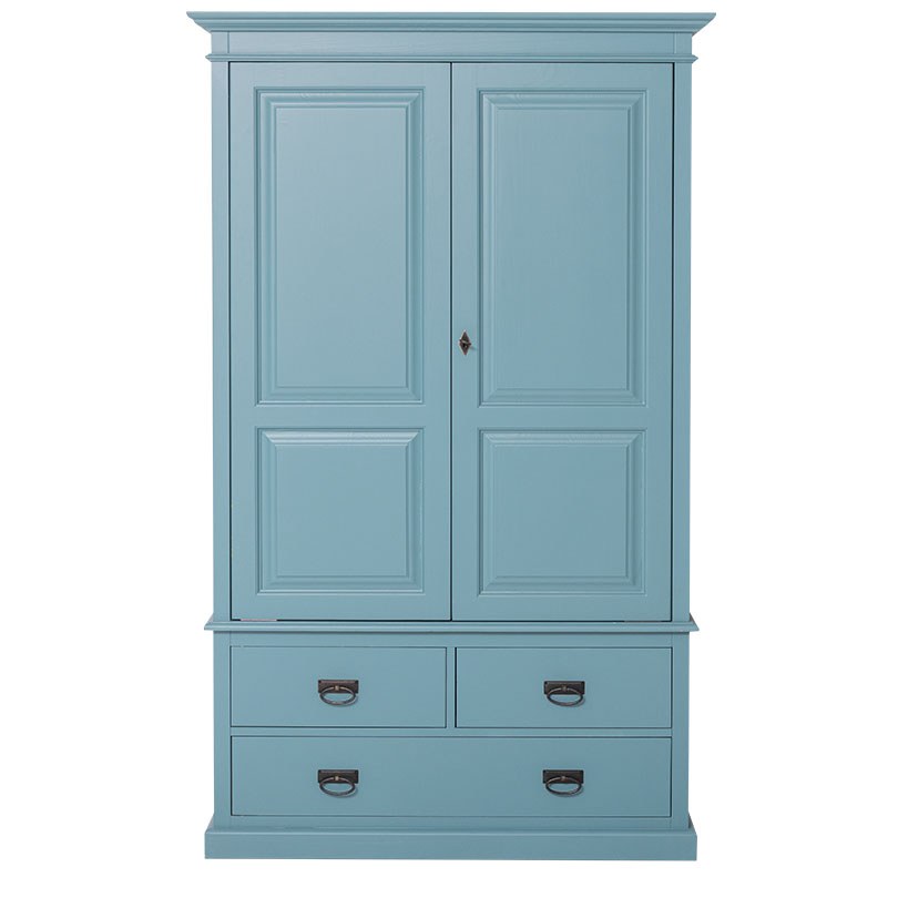 Armoire en pin massif GS127 en Double Color Bleu Pâle P008 et Jaune Soleil P044, vue de face.