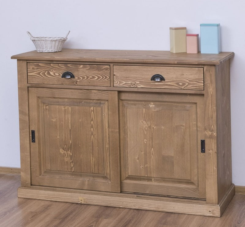Buffet en pin massif GS171, vue trois-quarts avec veinage du bois apparent