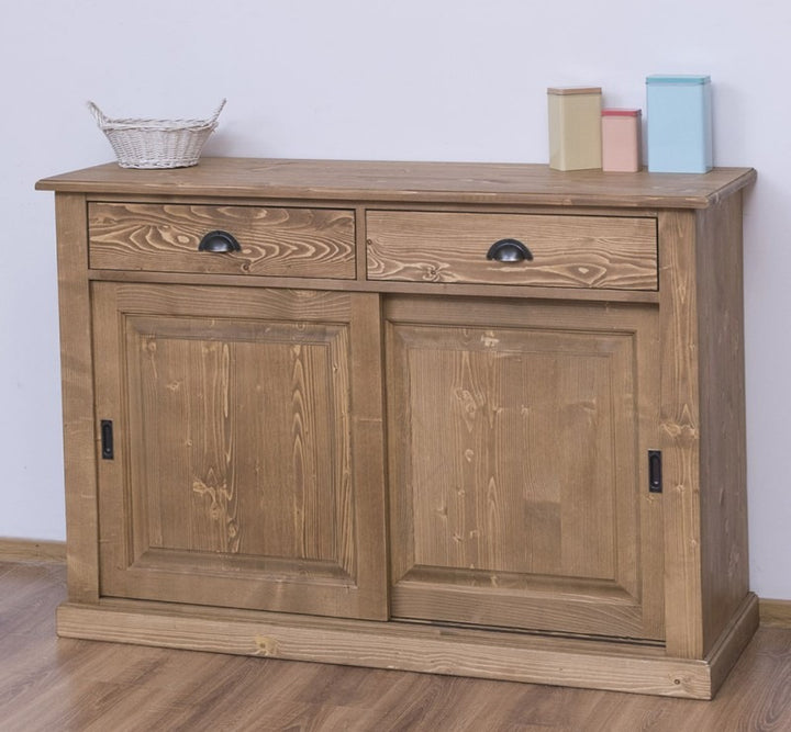 Buffet en pin massif GS171, vue trois-quarts avec veinage du bois apparent