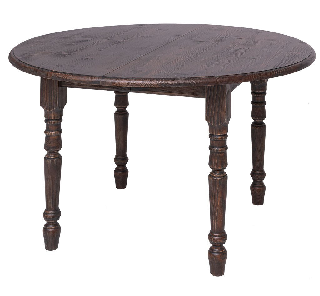 Table ronde extensible en pin massif avec plateau en pin, vue studio
