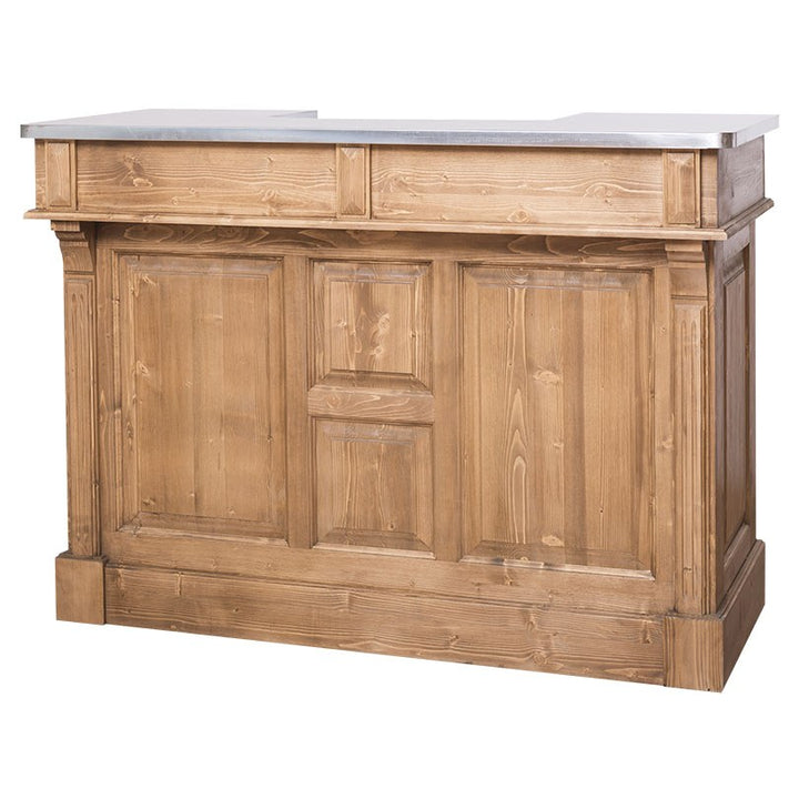 Bar en pin massif GS1001 avec plateau en zinc et finition cirée foncée, vue de face