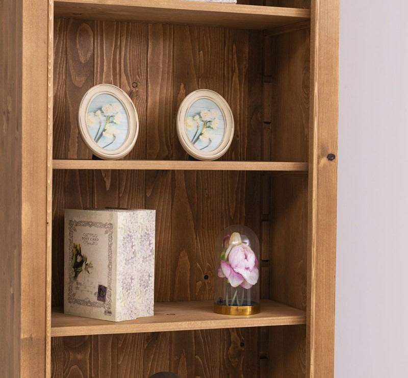 Détail intérieur et étagères de la bibliothèque ouverte en pin massif GS119