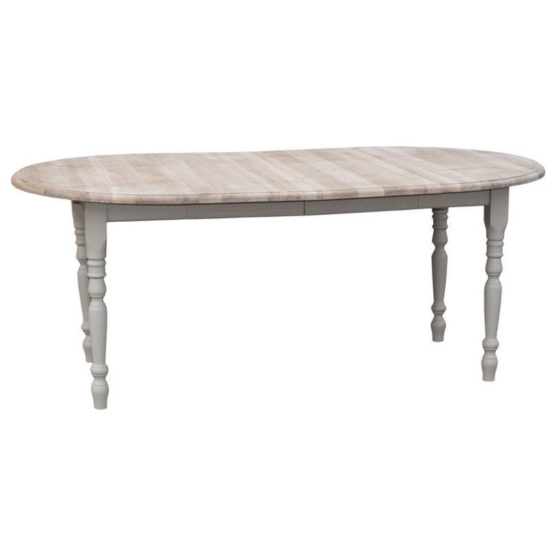 Table ronde extensible en pin massif avec plateau en chêne massif, vue produit