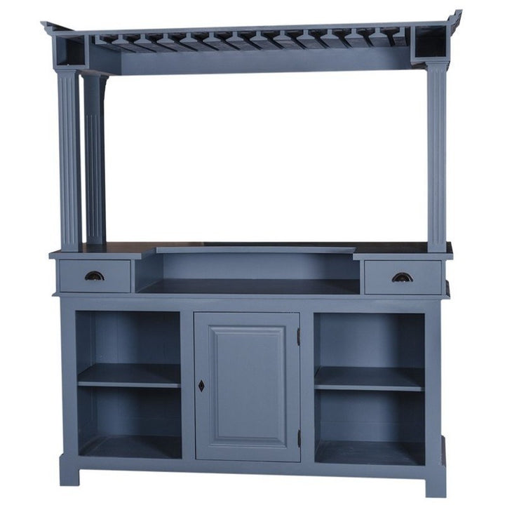 Bar en pin massif GS1001 avec galerie disponible sur demande et rangements ouverts