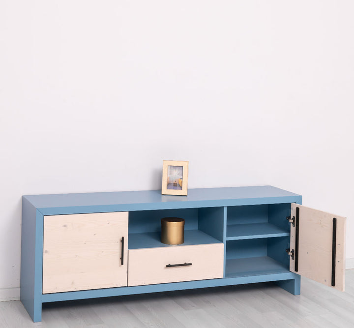 Meuble TV en bois massif avec 2 portes et 1 tiroir – 160 cm