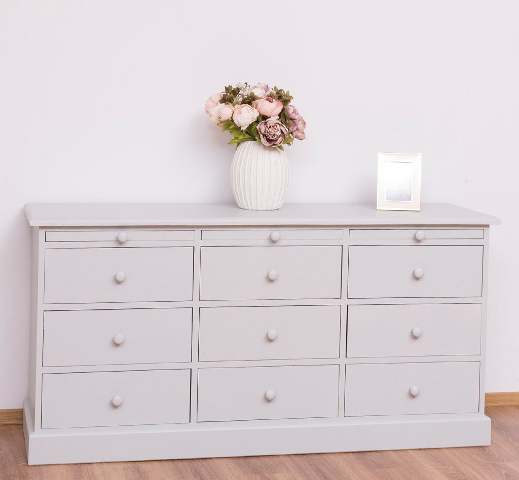 Commode en pin massif avec 9 tiroirs et 3 tablettes coulissantes – 158 cm