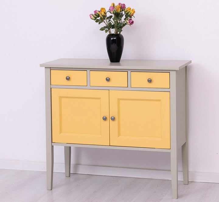 Console en pin massif avec 3 tiroirs – 100 cm