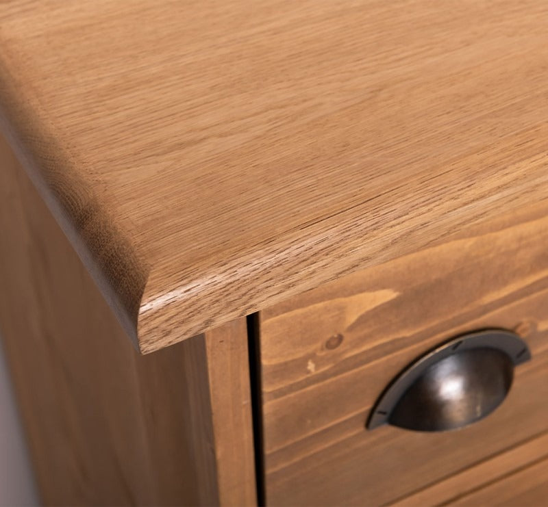 Détail du plateau en chêne massif de la commode 13 tiroirs GS103