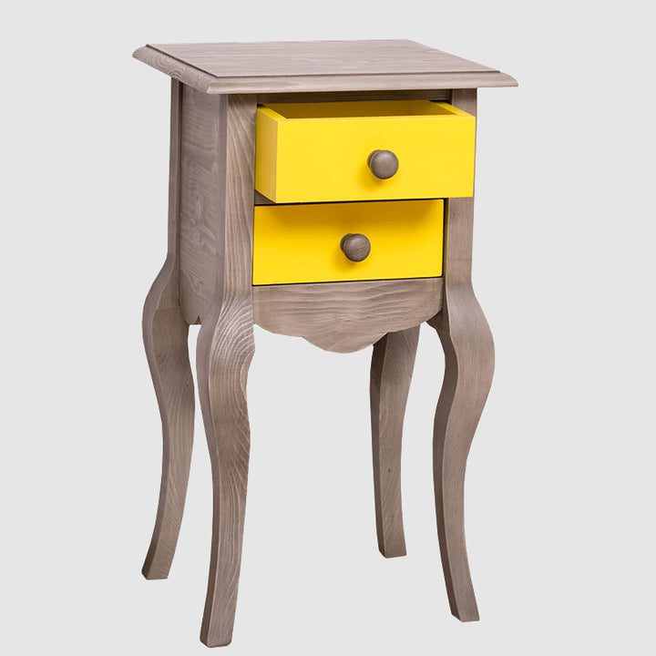 Console en pin massif avec 2 tiroirs finition bicolore, largeur 40 cm.