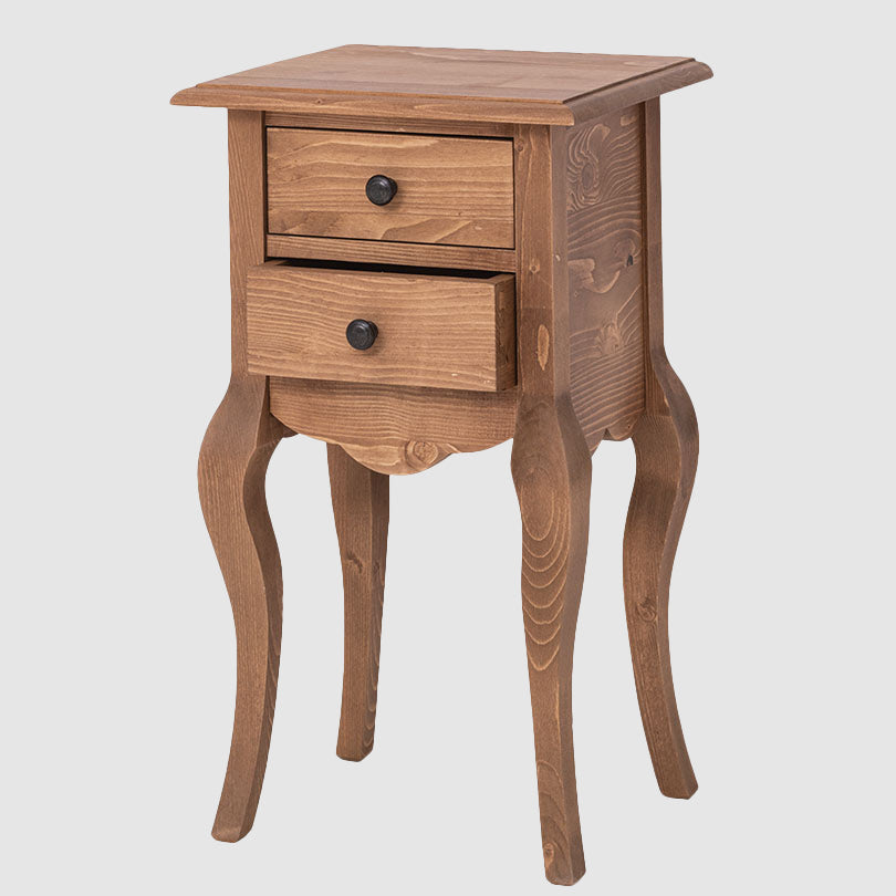 Console en pin massif finition ciré foncé avec 2 tiroirs, 40 cm.