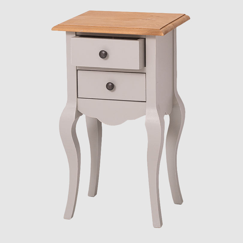 Console en pin massif avec plateau bois naturel et 2 tiroirs, 40 cm.