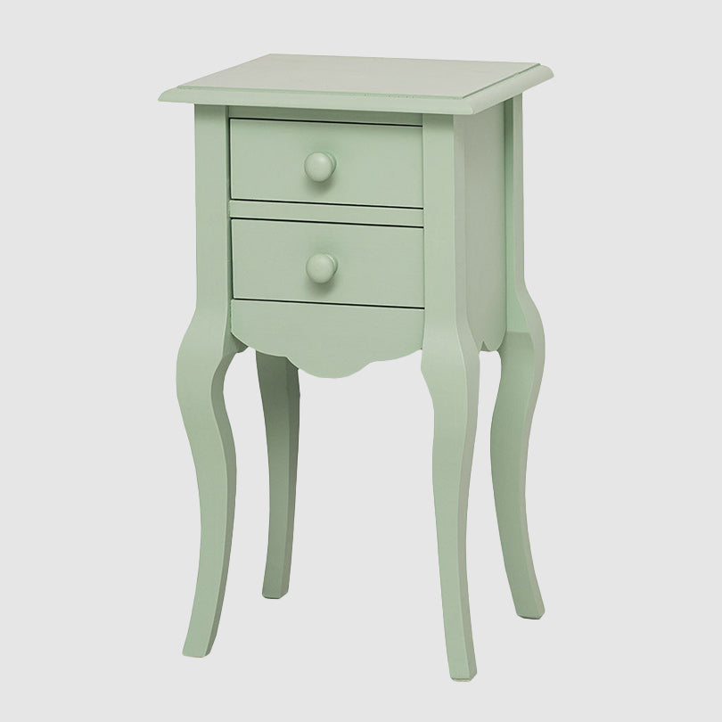 Console en pin massif vert clair avec 2 tiroirs, largeur 40 cm.