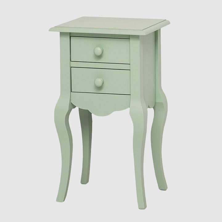 Console en pin massif vert clair avec 2 tiroirs, largeur 40 cm.