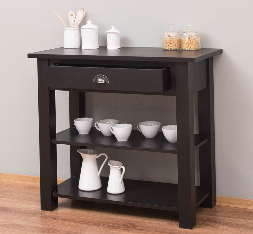 Console en pin massif avec 1 tiroir et 1 étagère fixe finition marron