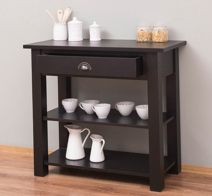 Console en pin massif avec 1 tiroir et 1 étagère fixe finition marron