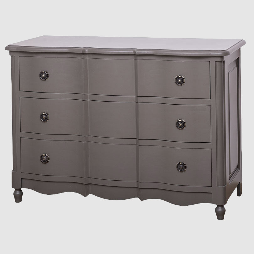 Commode en pin massif largeur 130 cm avec 6 tiroirs galbés vue de face finition Gris Ardoise