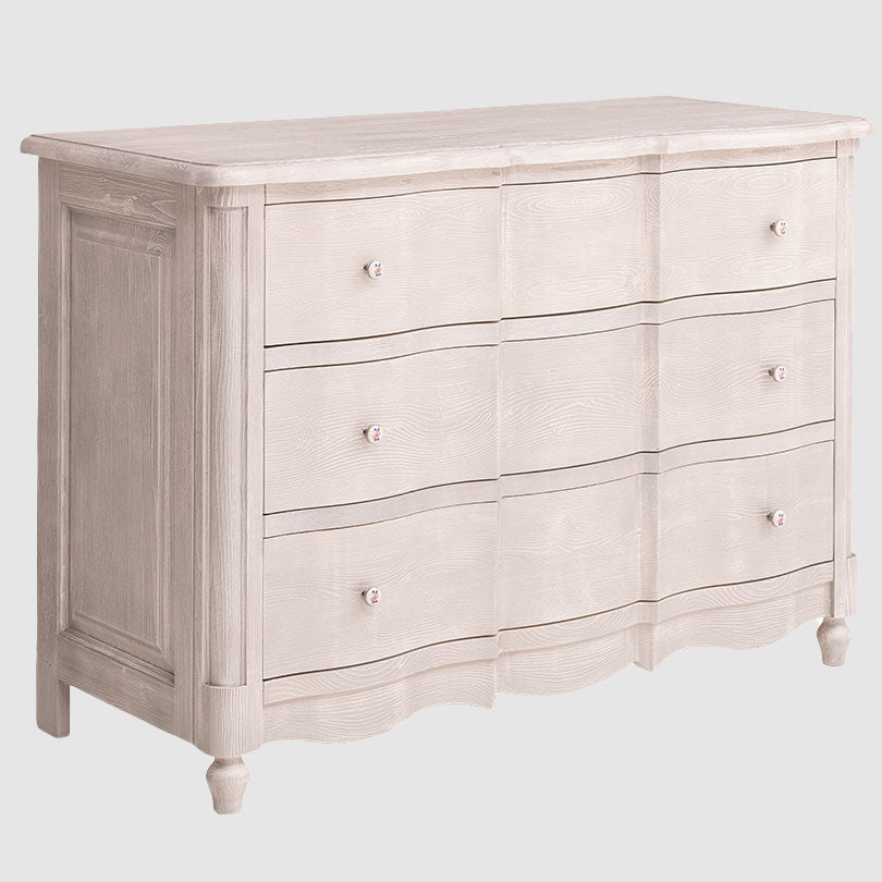 Commode en pin massif largeur 130 cm avec 6 tiroirs galbés vue de face finition Huilé naturel