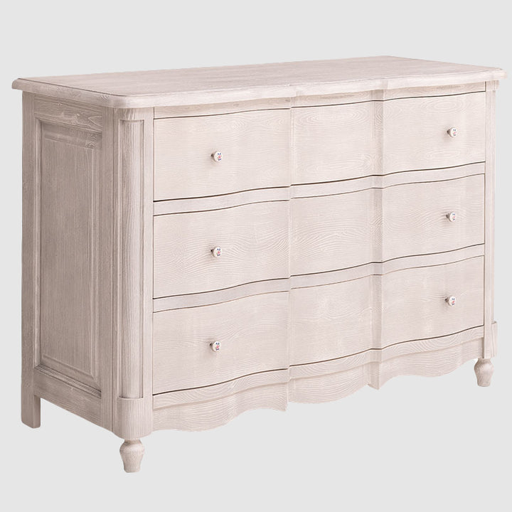 Commode en pin massif largeur 130 cm avec 6 tiroirs galbés vue de face finition Huilé naturel