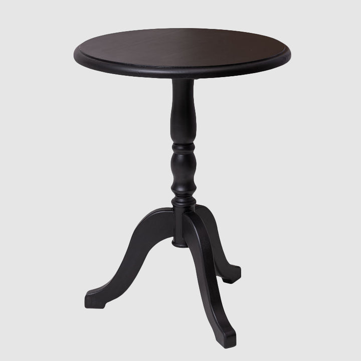 Guéridon rond en pin massif noir, diamètre 60 cm.