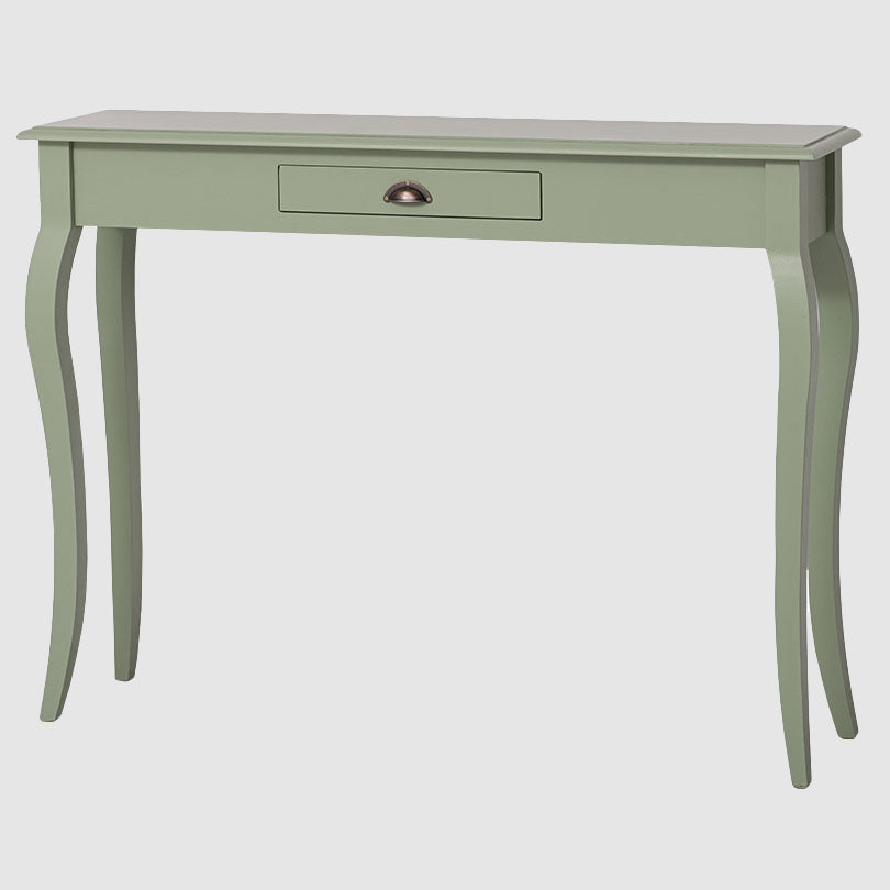 Console en pin massif verte peinte avec 1 tiroir, 120 cm.