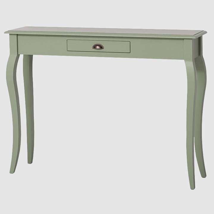 Console en pin massif verte peinte avec 1 tiroir, 120 cm.