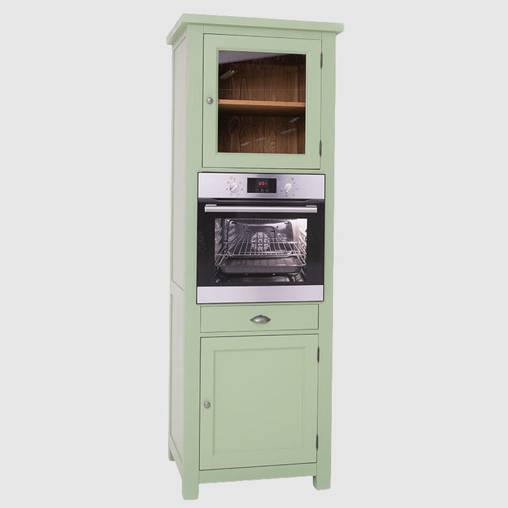 Meuble colonne de cuisine pour four encastrable avec deux portes et un tiroir, finition verte