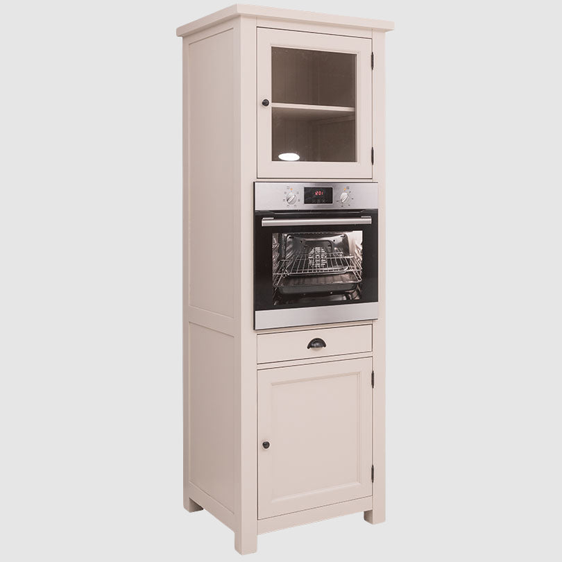 Meuble colonne de cuisine pour four encastrable avec deux portes et un tiroir, vue de face