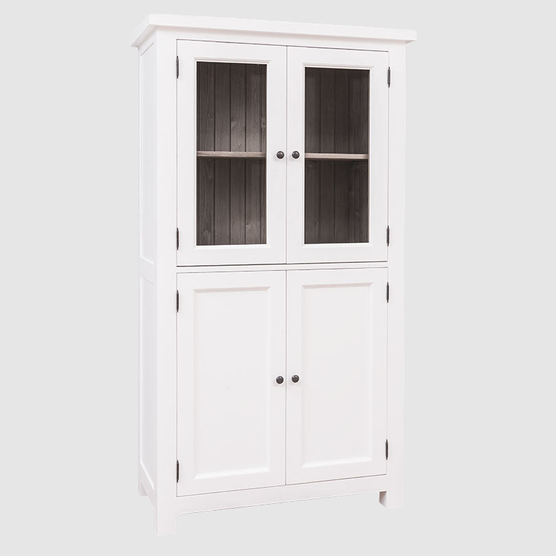 Meuble colonne de cuisine avec vitrine haute et portes pleines basses, vue de face