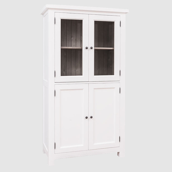 Meuble colonne de cuisine avec vitrine haute et portes pleines basses, vue de face