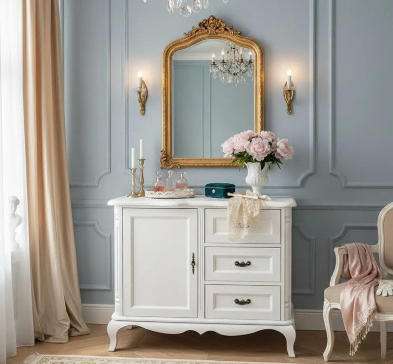 Commode 110 cm en pin massif avec 1 porte et 3 tiroirs