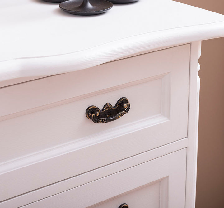 Commode 110 cm en pin massif 3 tiroirs blanc vue de face