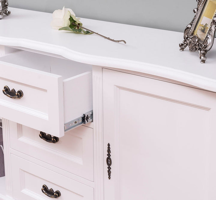 Buffet 158 cm en pin massif avec tiroir ouvert