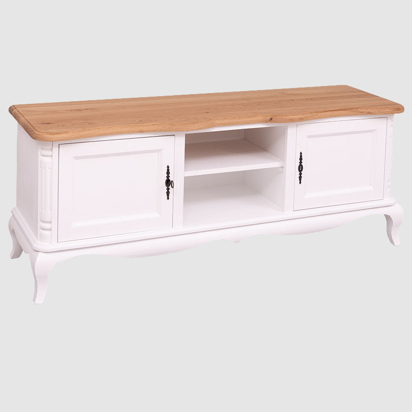 Meuble TV en bois massif avec 2 portes et 2 niches ouvertes