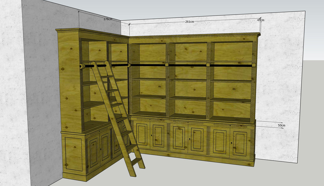 Bibliothèque d’angle en vieux bois, vue 3