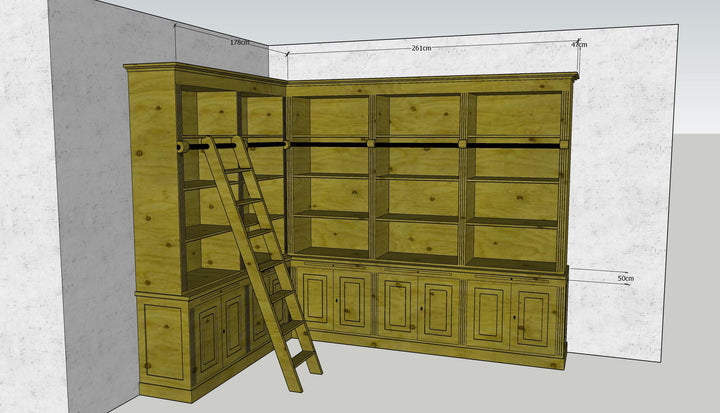Bibliothèque d’angle en vieux bois, vue 3