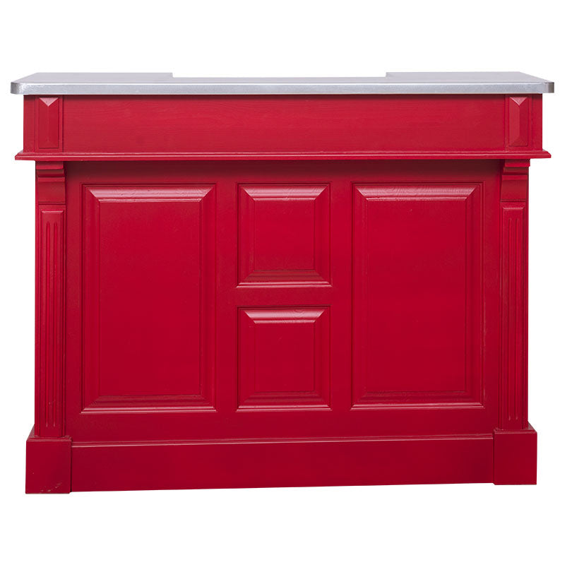 Bar en pin massif finition rouge passion avec plateau en zinc