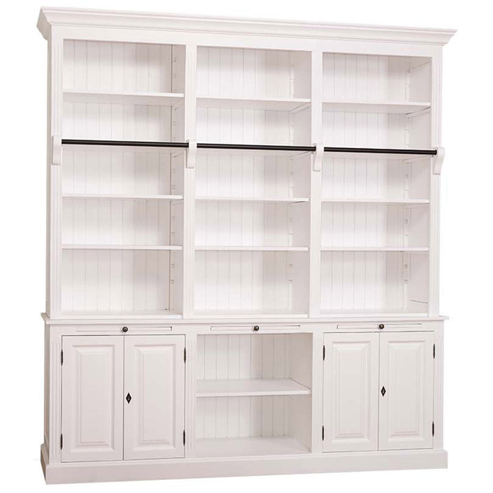 Bibliothèque en pin massif finition blanc avec étagères multiples