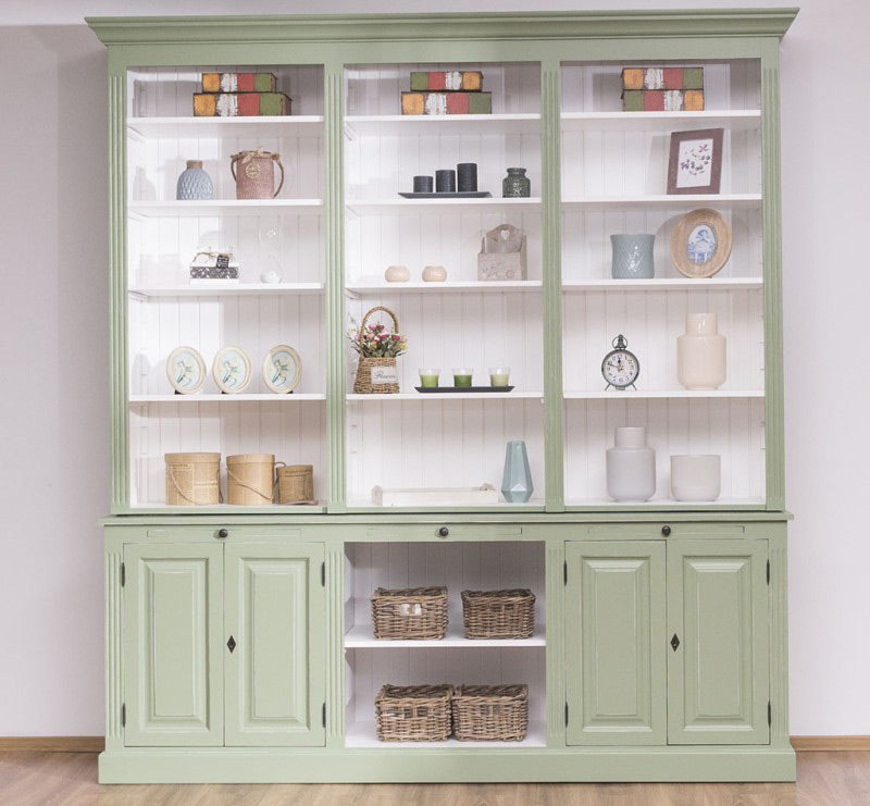 Bibliothèque en pin massif finition vert sauge