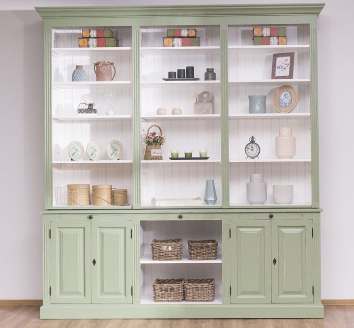 Bibliothèque en pin massif finition vert sauge