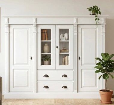 Bibliothèque en pin massif style Directoire mise en situation dans un intérieur clair
